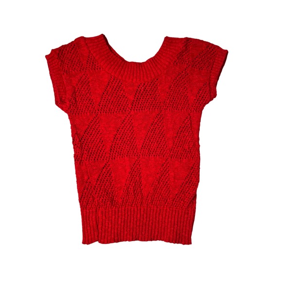 Women's Red Knit Scoopneck Short Sleeve Sweater Top | Beldach Popper | USA - Picture 1 of 5